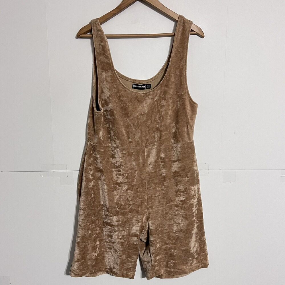 Pretty Little Thing Womens Romper Jumpsuit Size 12 Brown Velour? Sueded?